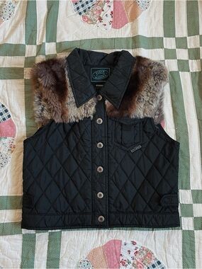 Y2K Steve Madden Quilted Black Jacket Vest with Faux Fur Collar Size S*